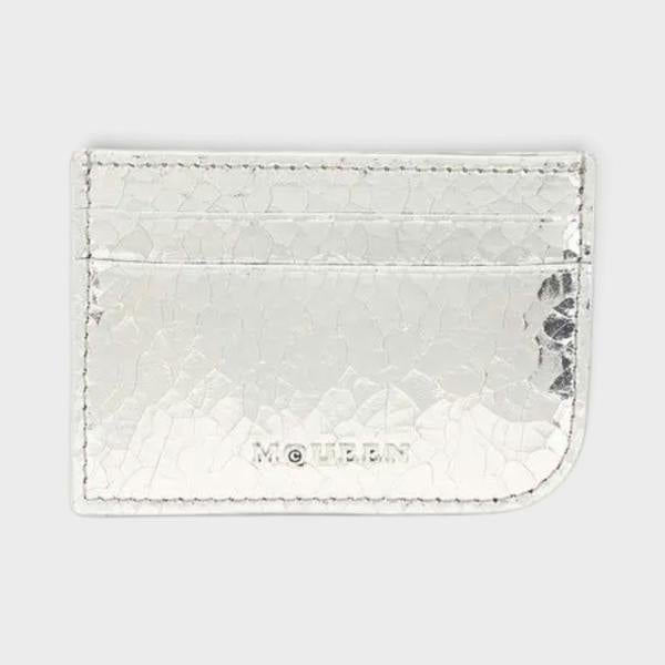 Alexander McQueen Sling Logo Card Case Metallic Silver
