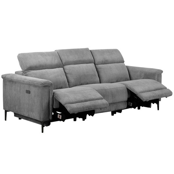 Dorel Home Lund 3‑Seater Electric Recliner Sofa (2 Recliners, Grey Corduroy)