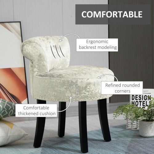 Wyld Haus Salami Beige Velvet Dressing Table Stool With Rubber Wood Legs