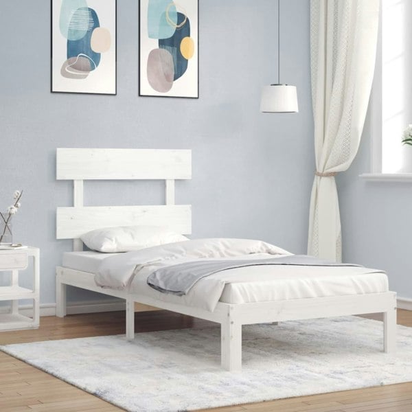 Berkfield Bed Frame with Headboard White 90x200 cm Solid Wood