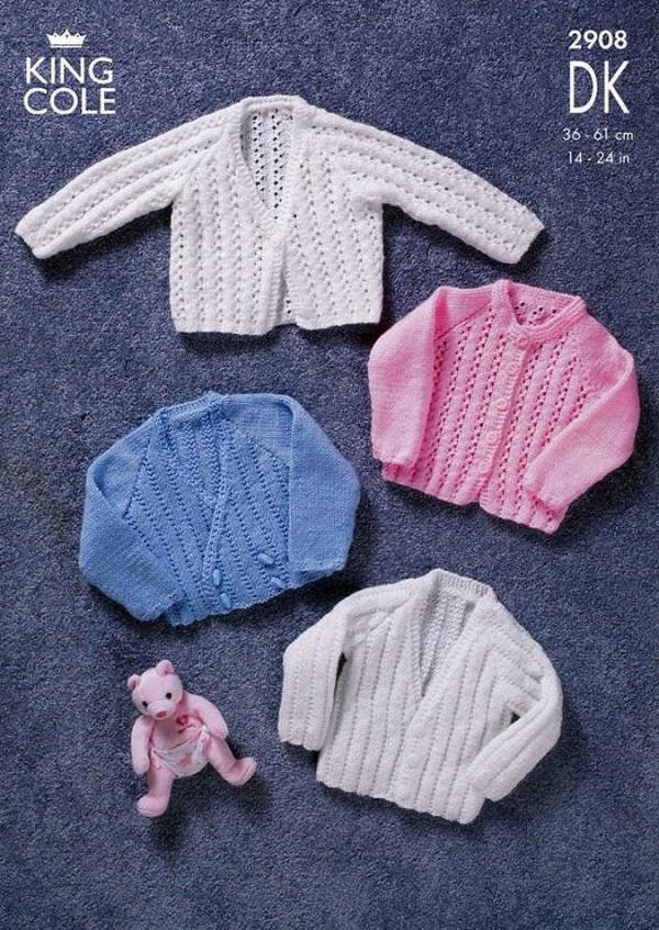 King Cole Baby Knitting Pattern 2908, Cardigans for Baby, New Born - 3 Years - Intermediate