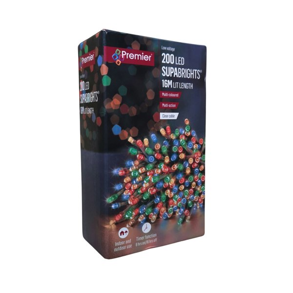 Samuel Alexander 200 LED 16m Premier Christmas Outdoor 8 Function Lights Clear Wire in Multicoloured