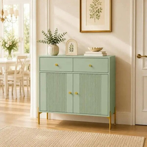 Modern Sideboard, Sideboard Storage Cabinet with 2 Drawers and Adjustable Shelf for Living Room, Light Green - Light Green