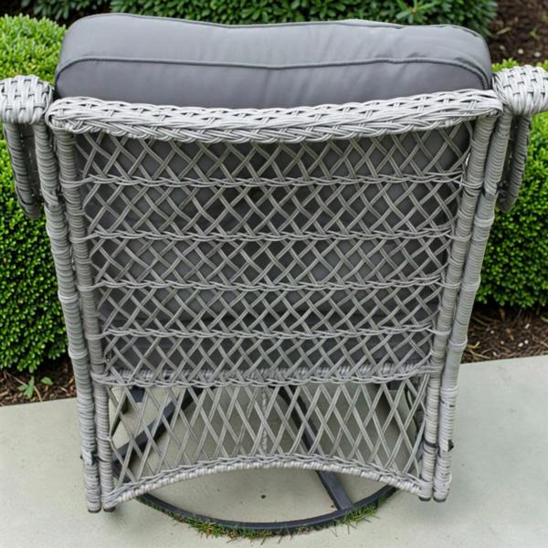 The Garden Marketplace York Rattan Weave Duo Set – 2 Swivel Rocking Chairs & Side Table with Grey Cushions