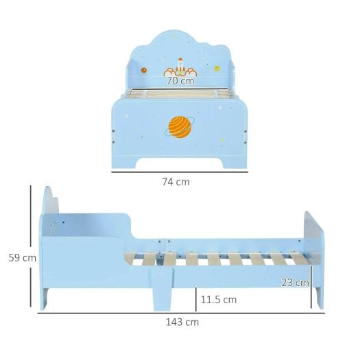 Bobobiy ZONEKIZ Space Themed Toddler Bed, Kids Bedroom Furniture, with Safety Rails - Blue
