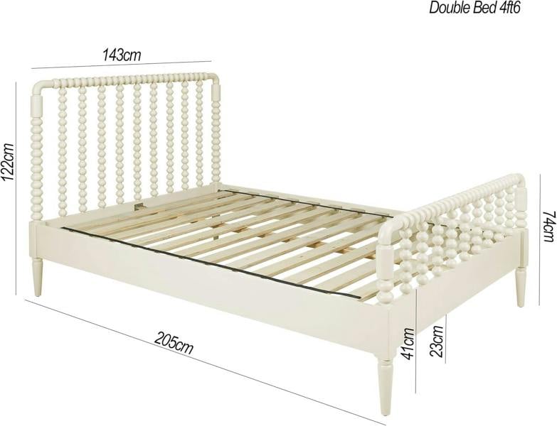 Statement Furniture Cromwell Wooden Bed Frame with Bobbin Design Headboard and Foot End - Linen Cream