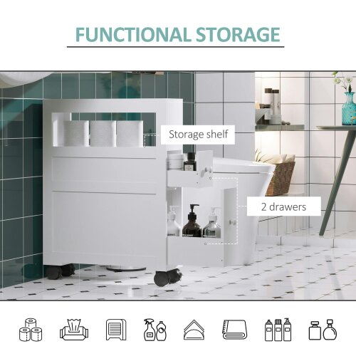 Wyld Haus Minbalu Narrow Rolling Bathroom Storage Unit With 2 Drawers And Wheels