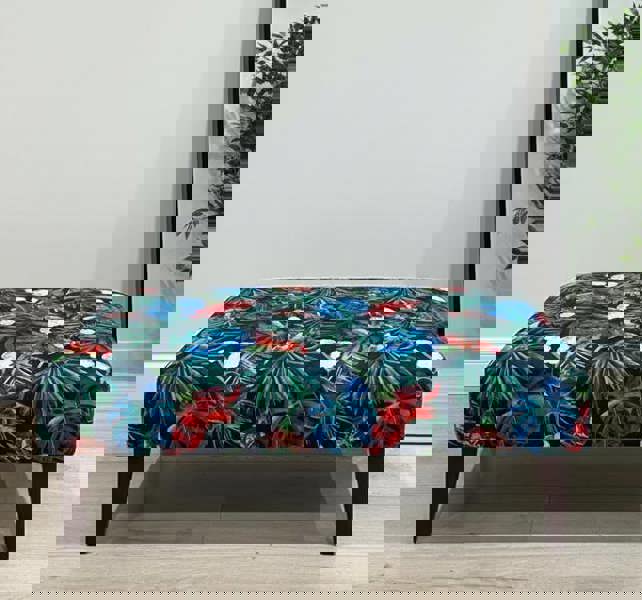 ISTOOLS Blue Jungle Floral Ottoman Bench – Multi-Use Footstool & Coffee Table UK Handmade