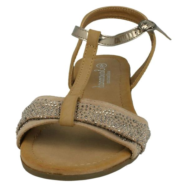 Savannah Ladies Savannah T-Bar Beaded Bow Vamp Sandals
