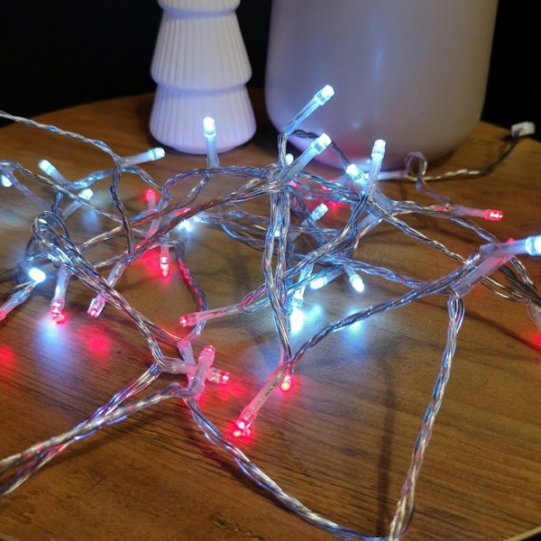 Samuel Alexander 200 LED 16m Christmas Outdoor Function Lights Timer Clear Cable in Red & White