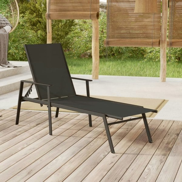 Berkfield Sun Lounger Steel and Textilene Fabric Black
