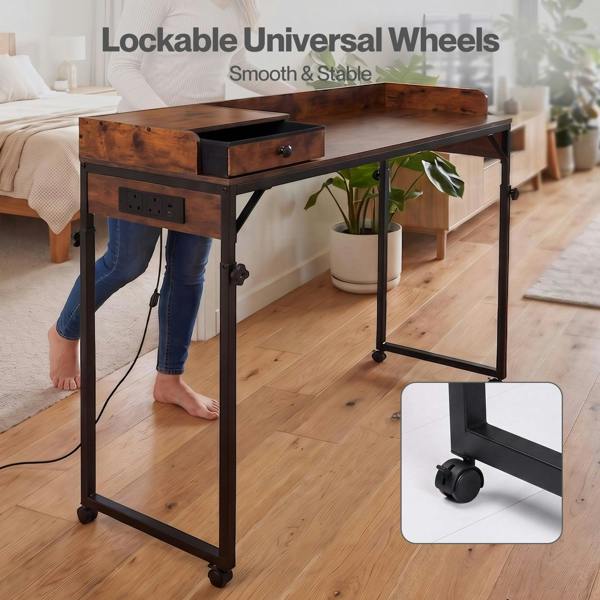 Levede Overbed Table 180cm 84-109cm Mobile with Charging Station Bedroom Brown