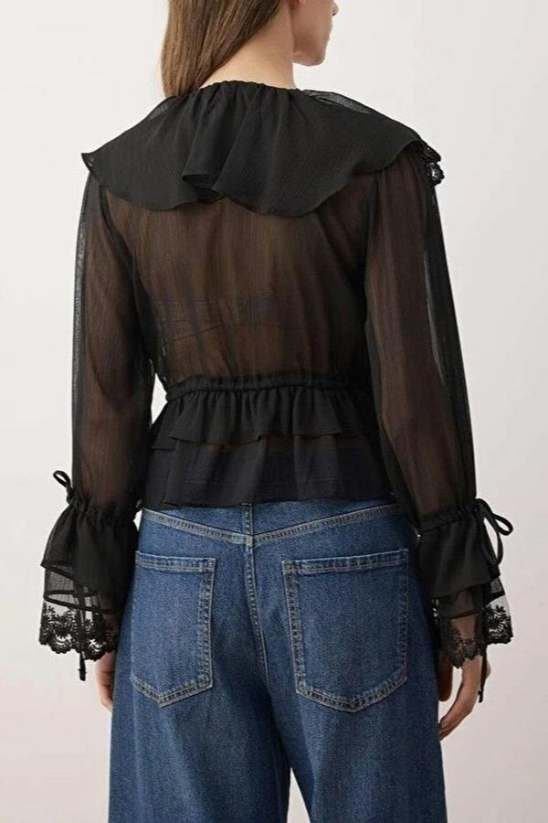 WOVCOR Lace-Detailed Ruffled Woven Party Blouse