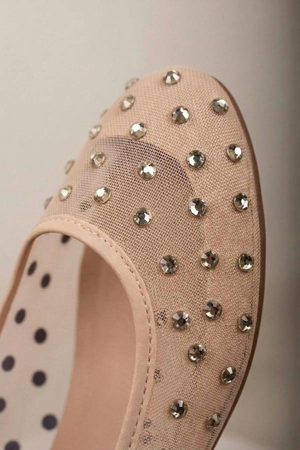 Saoirse Sheer Embellished Ballet Flats - BEIGE