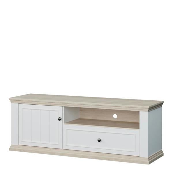 Furniture To Go Pontypool TV Unit with Drawer & Open Shelf in White and Riva Oak
