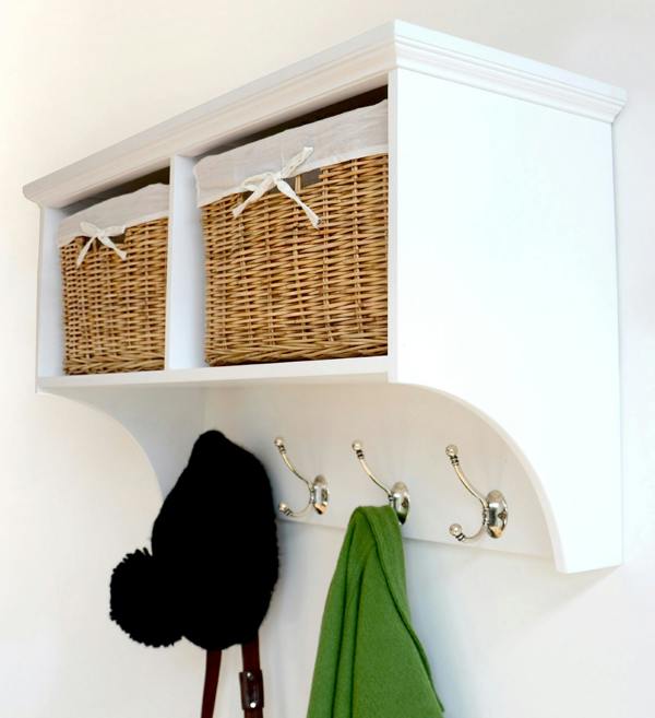 Statement Furniture Tetbury Hallway Hanging Shelf with Natural Wicker Baskets