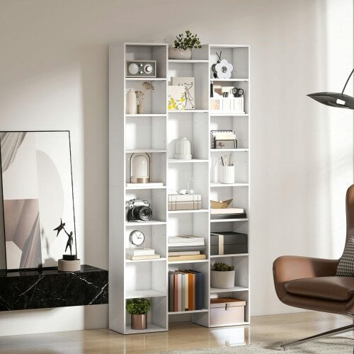 Wyld Haus Elpa Wooden White Twenty One Compartment Storage Bookcase