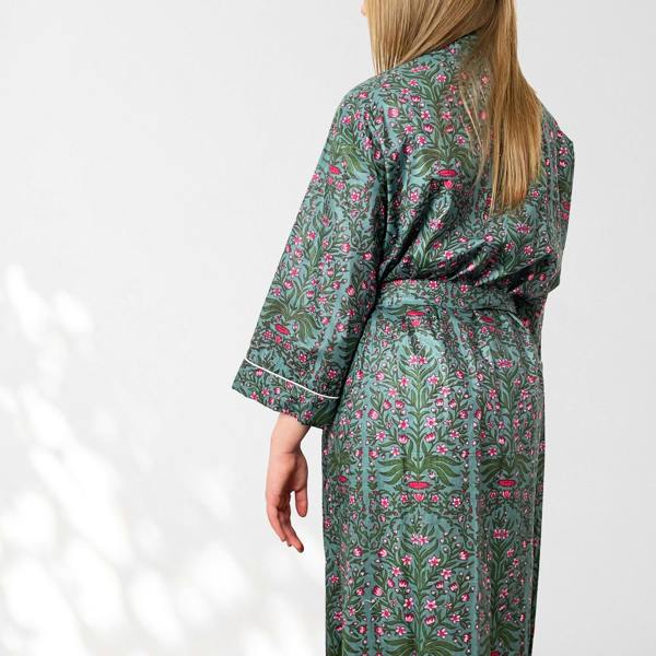 Hayley & Co Grey and Pink Flower Print 100% Cotton Dressing Gown
