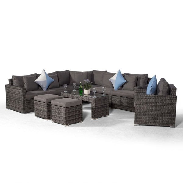 Giardino Santorini L Shape Modular 6 Seat Rattan Corner Sofa Set With Armchair, Coffee Table & 2 Stools