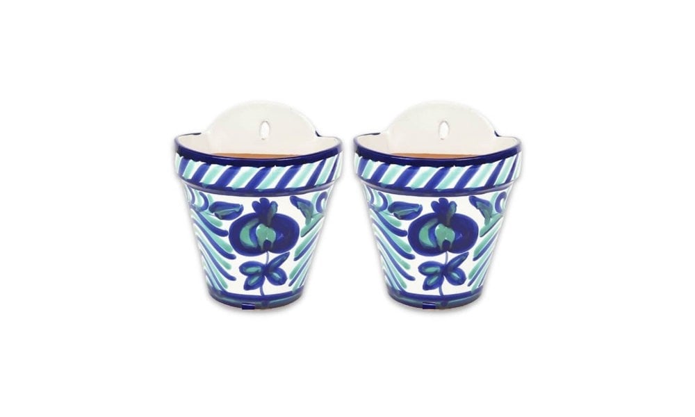 Verano Spanish Ceramics Granada Hanging Plant Pots - Set of 2