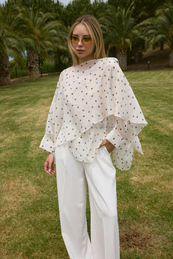 WOVCOR Oversized Batwing Sleeve Bicycle Neck Blouse - White - STD