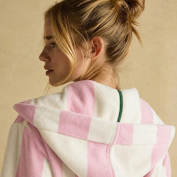 Joules G49621 Pink/Cream Stripe Stripe Bath Robe   in  Pink