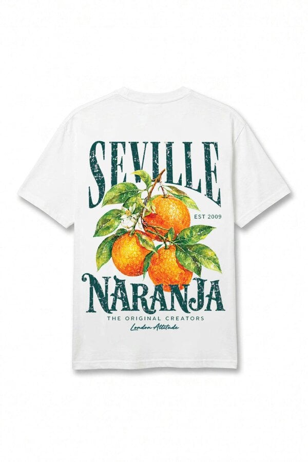 London Attitude White Oversized Seville Orange Printed T-Shirt
