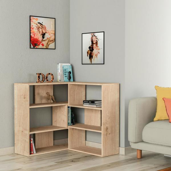 Decortie Molly Modern Corner Bookcase 3 Tier Room Divider Storage Unit Freestanding Melamine Finish 89cm