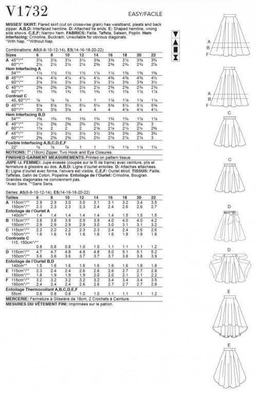 Vogue Sewing Pattern 1732, Skirts for Women, E5 (14-16-18-20-22) - Easy