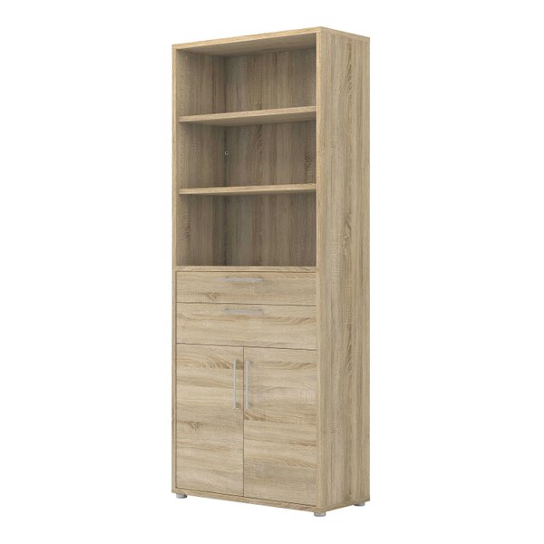 Wyld Haus Dris Natural Oak Wood Effect Bookcase 3 Shelves 4 Drawers
