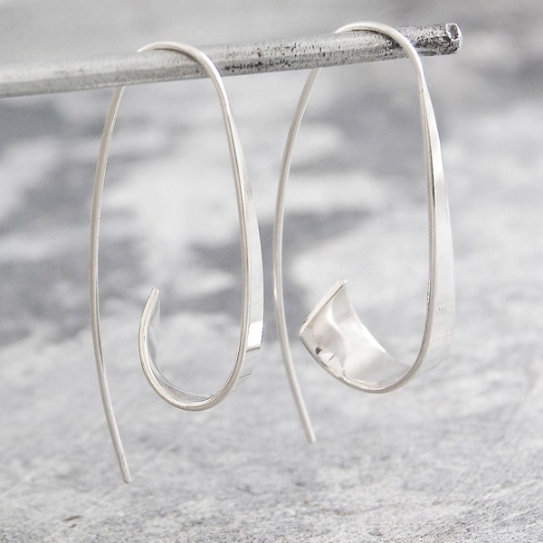 Flared Ribbon Silver Hoop Earrings - Otis Jaxon Silver Jewellery