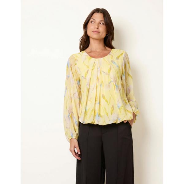 Blue Vanilla Round Puffball Neck Printed Top