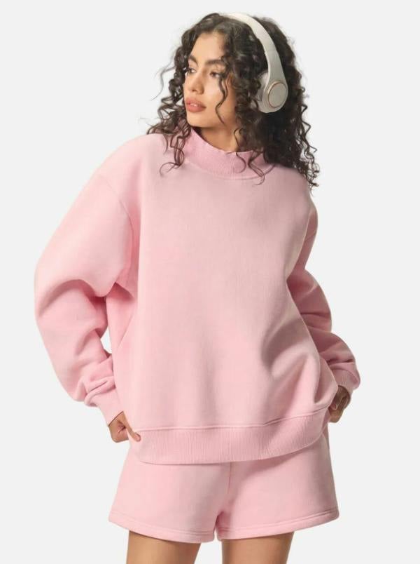 Anniou Heavyweight Fleece Mock Neck Pullover - pink