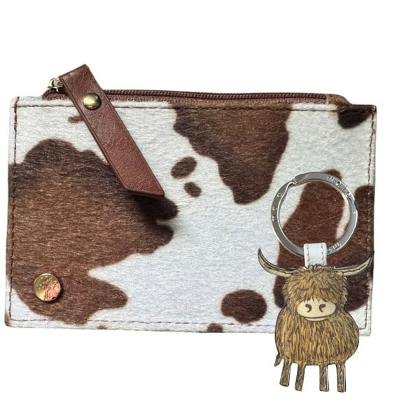 Love EMVY Cow Print Purse & Highland Cow Leather Keyring Gift Set