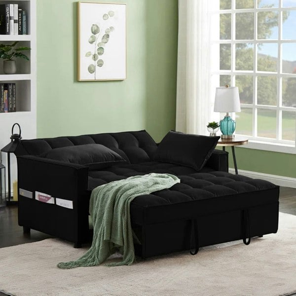 Madrid Velvet 2 Seater Pullout Sofa Bed in Black
