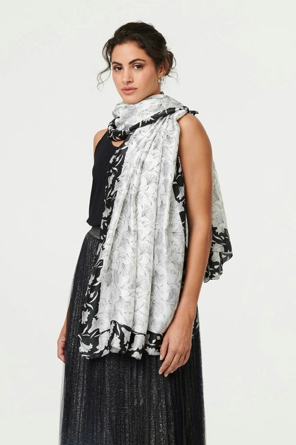 White | Reversible Floral Long Shawl Scarf
