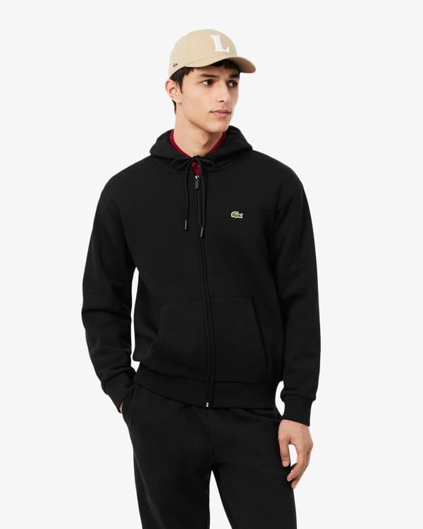Lacoste Fleece Full - Zip Mens Classic Fit Hoodie - Black 031 | CHO | Designer Mens Hoodies