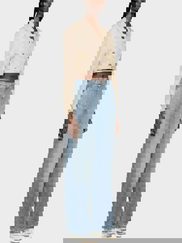 Palm Angels Buttons Cropped Blazer Beige - Womens