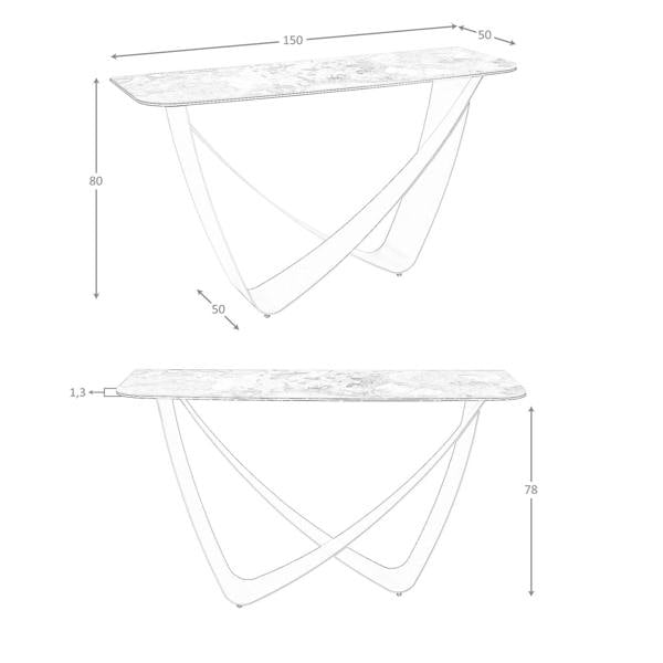 Angel Cerdá Rectangular Console Table in Porcelain Marble and Taupe Metallic Steel 3269