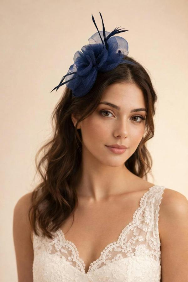 SVNX Rosette Bow Fascinator in Navy
