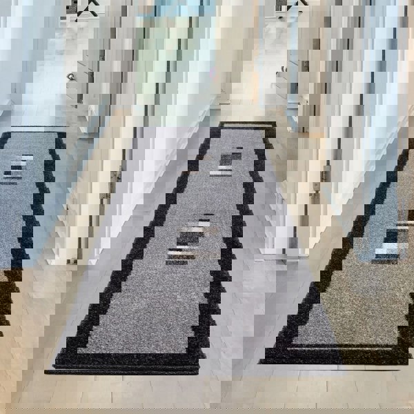 Modern Living Room Rug Bordered Design Grey Black | The Rugs