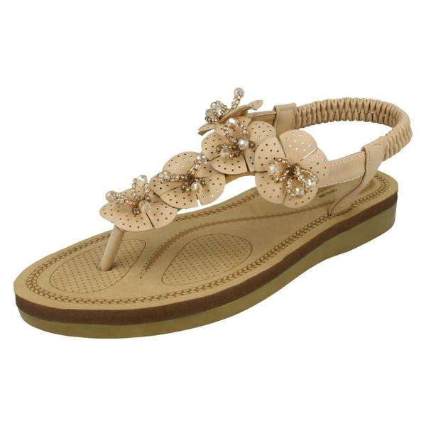Savannah Ladies Savannah Beaded Flower Trim Sandals