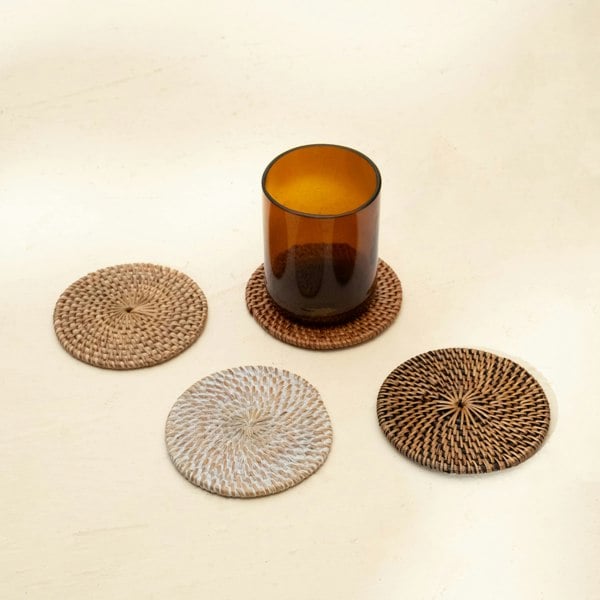Natural round rattan coaster lifestyle handwoven wicker table mat