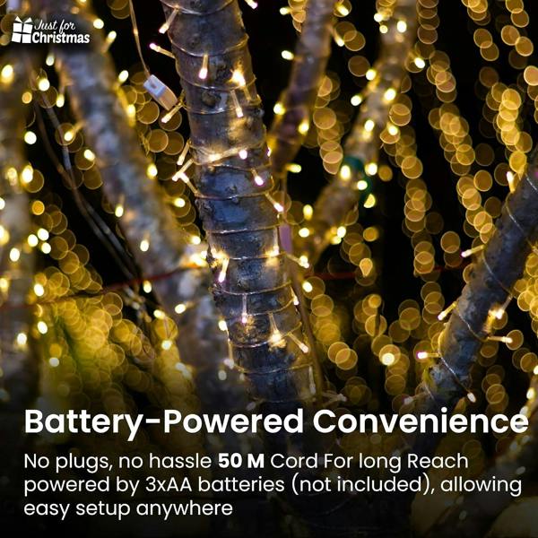 Just for Christmas String Lights Warm White LED Fairy Lights with Remote Controller 8 Modes, Timer, Battery Operated Indoor & Outdoor Xmas Lights