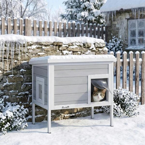 Outdoor Cat House, Insulated Cat Shelter with Insulated Liner, Waterproof Asphalt Roof, Escape Door, Opening Top