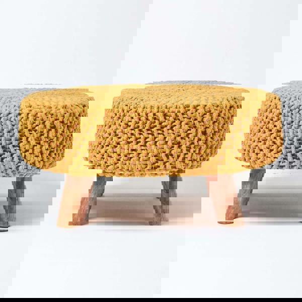 HOMESCAPES Large Round Cotton Knitted Footstool on Legs