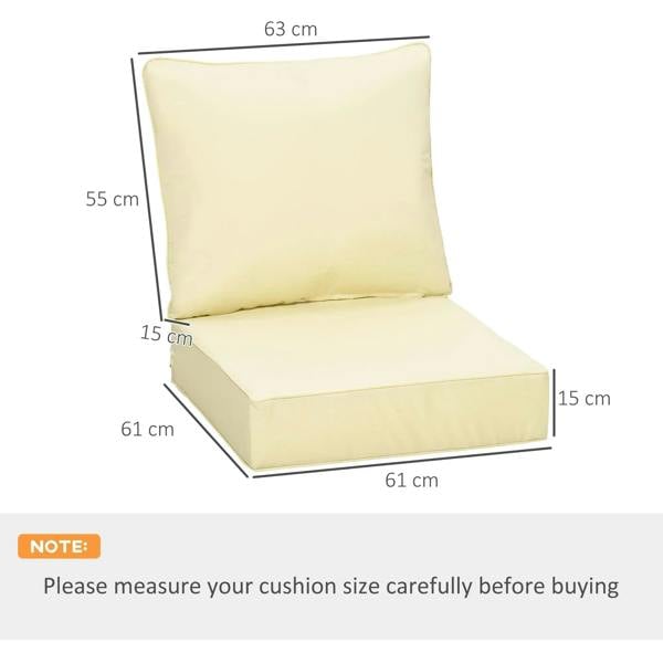 Beige seat and back cushion set with printed size dimensions