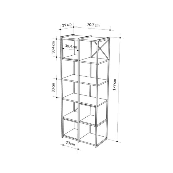 Decortie Modern Vale Midi Bookcase Display Unit 5-Tier Metal Frame 3 Adjustable Shelf 18mm Engineered Wood (Black Wood