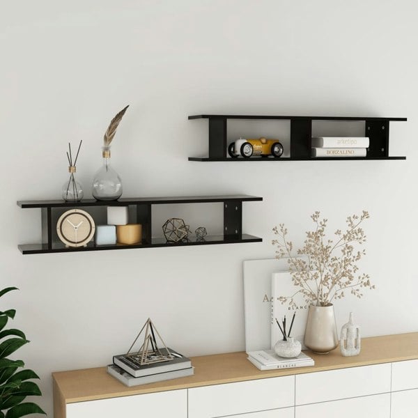 Berkfield Wall Shelf 2 pcs Black 105x18x20 cm Engineered Wood