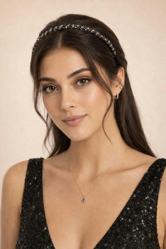 SVNX Two Tone Crystal Headband in Navy
